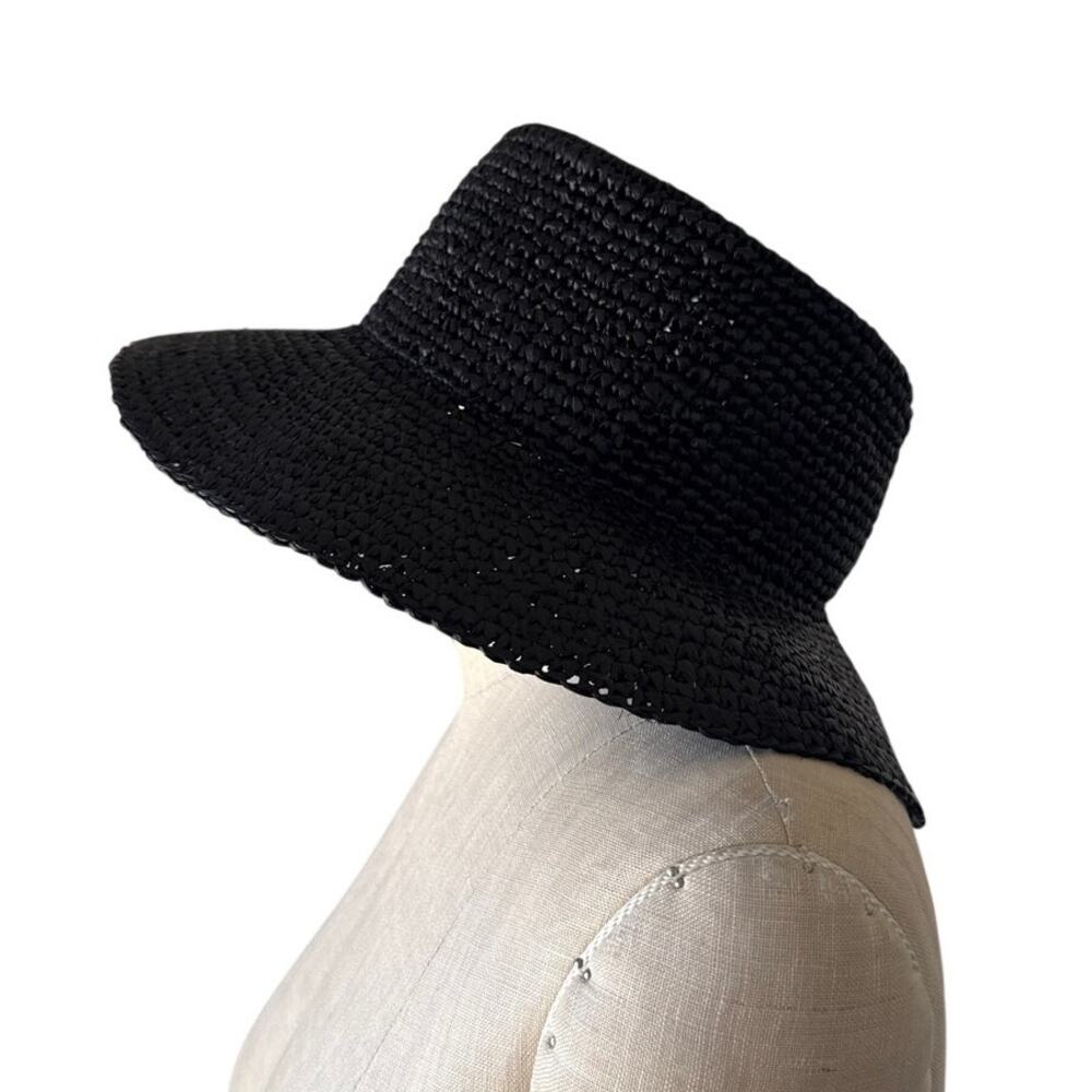 J.Crew Wide-brim Raffia Bucket Hat - Black Size XS Small New with tags
